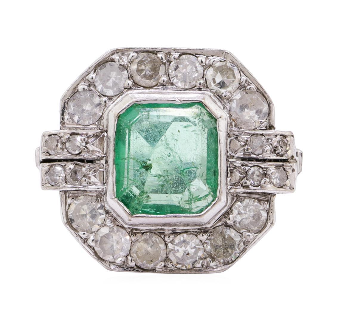 7.80 ctw Emerald And Diamond Ring And Earrings - 14KT White Gold