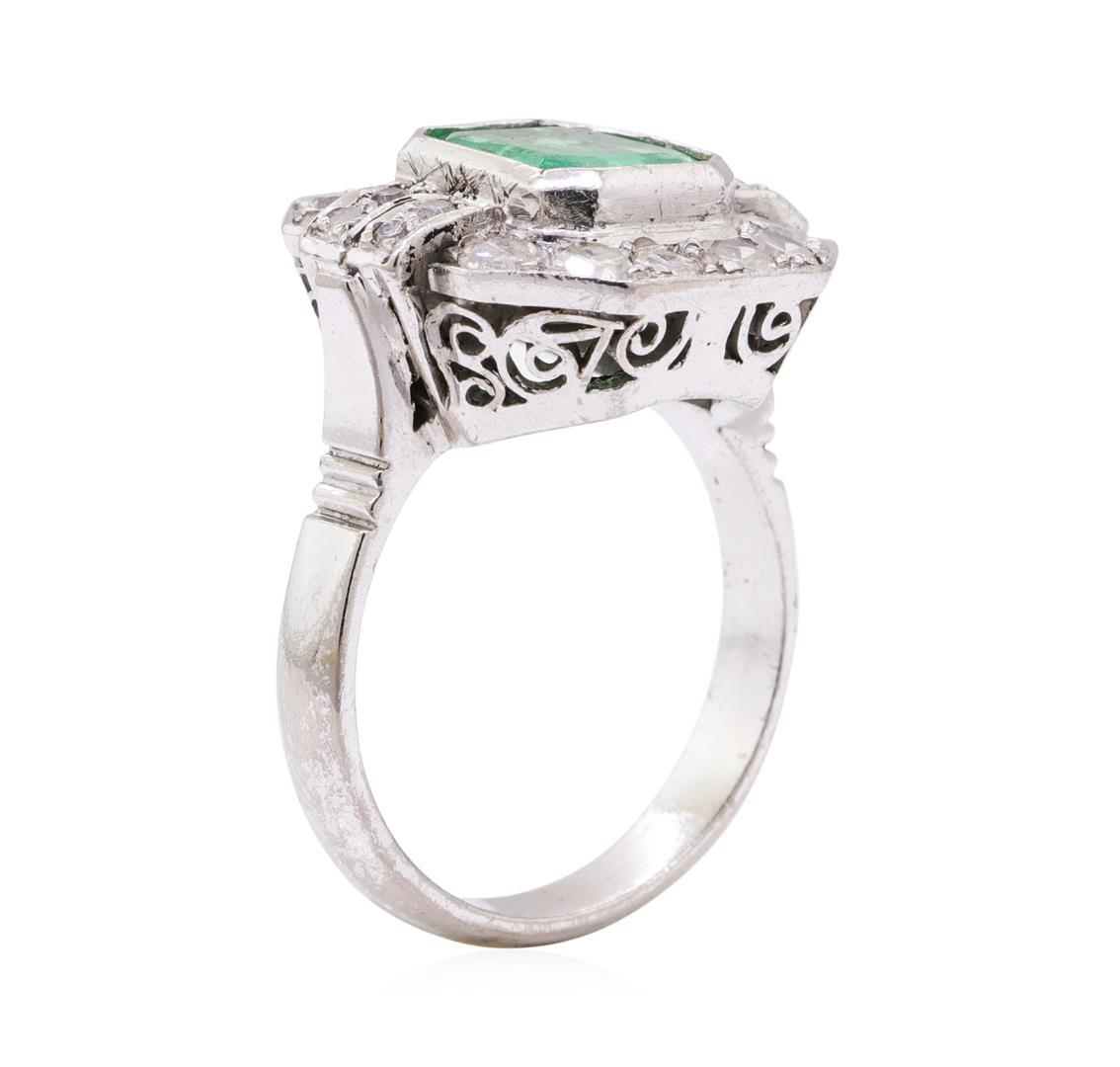 7.80 ctw Emerald And Diamond Ring And Earrings - 14KT White Gold