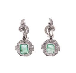 7.80 ctw Emerald And Diamond Ring And Earrings - 14KT White Gold