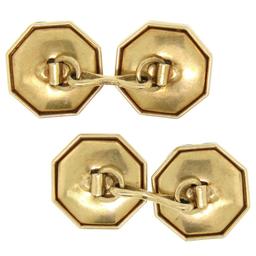 Men's Antique Art Deco Etched 14k Gold & Mother of Pearl Seed Octagon Cufflinks