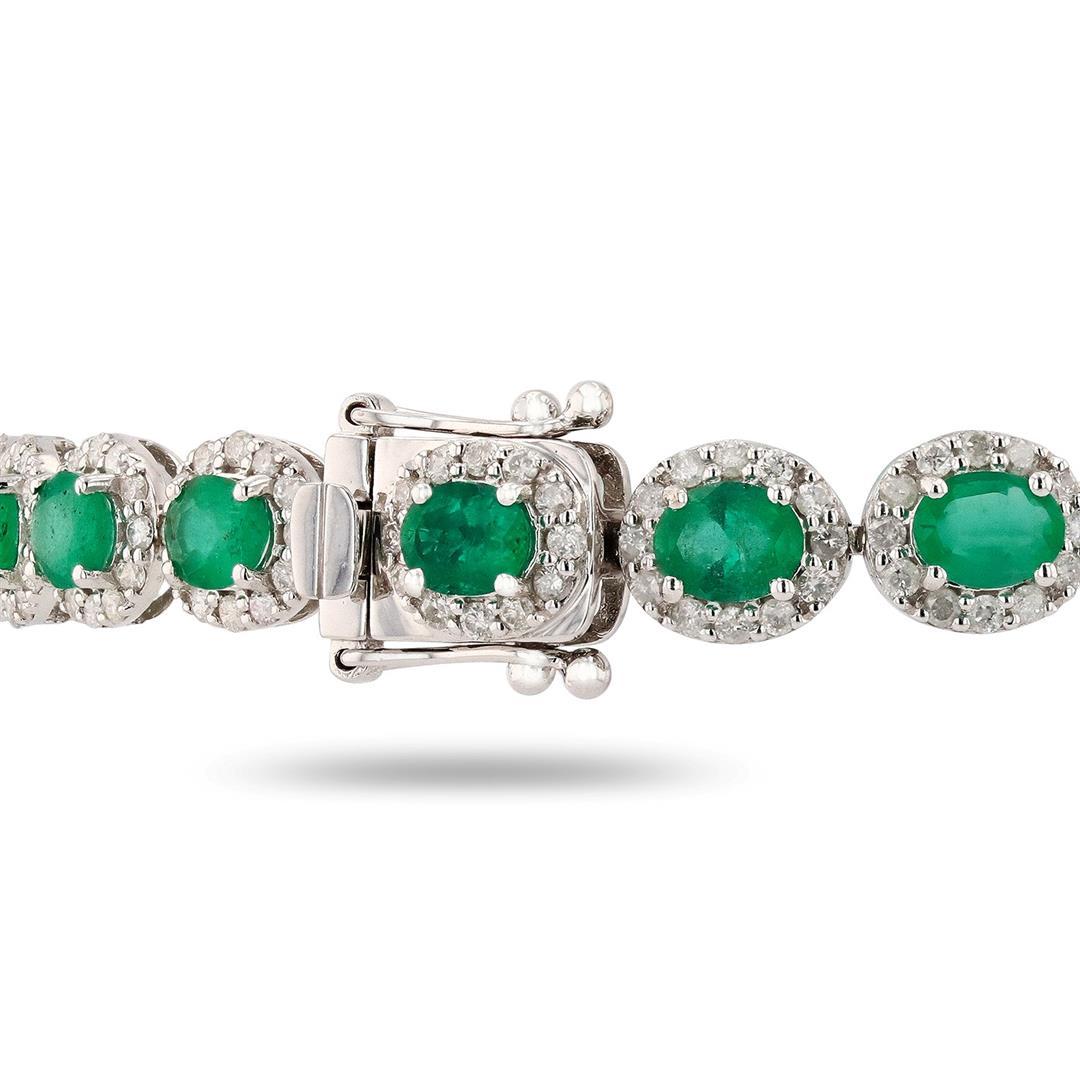 7.64 ctw Emerald and 2.63 ctw Diamond 14K White Gold Bracelet