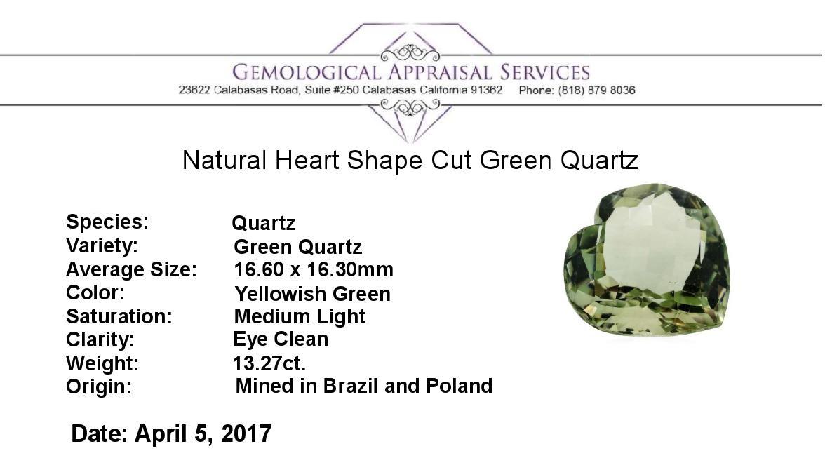 13.27 ct. Natural Heart Shape Cut Green Quartz