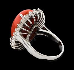 9.80 ctw Coral and Diamond Ring - 14KT White Gold