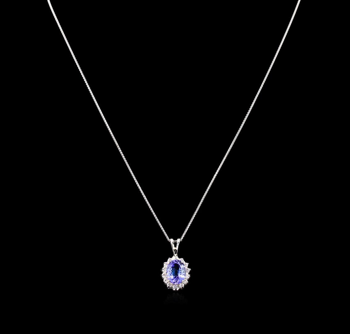 3.00 ctw Tanzanite and Diamond Pendant With Chain - 14KT White Gold