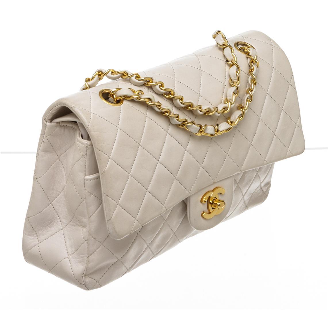 Chanel Chanel White Lambskin Leather Classic Medium Double Flap Bag