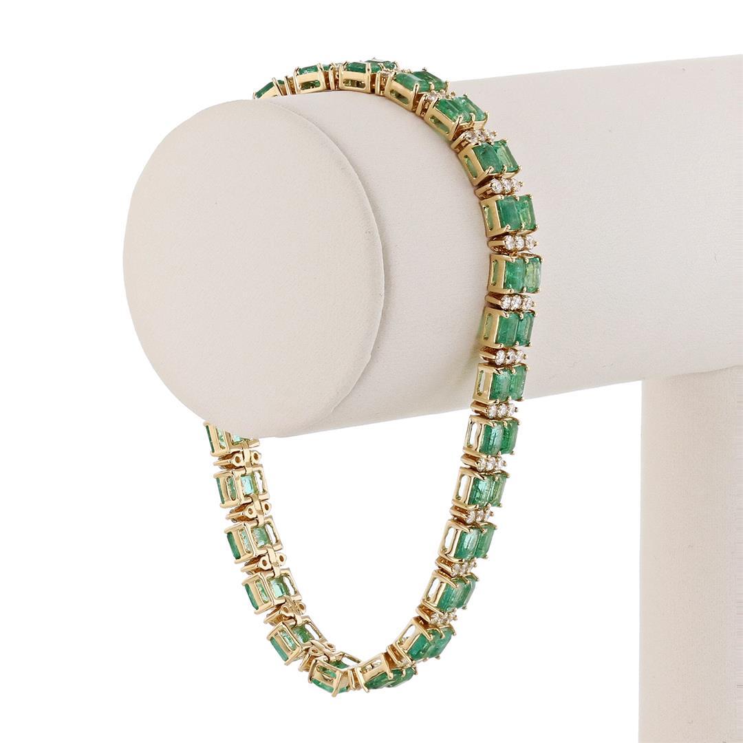 12.25 ctw Emerald and 2.20 ctw Diamond 14K Yellow Gold Bracelet