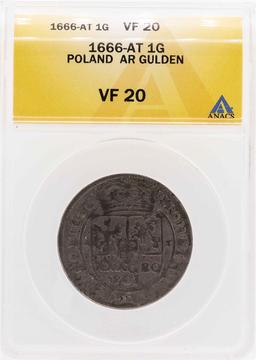 1666-AT Poland AR Gulden Coin ANACS VF20