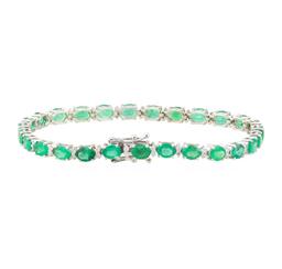 7.25 ctw Emerald and Diamond Bracelet - 18KT White Gold