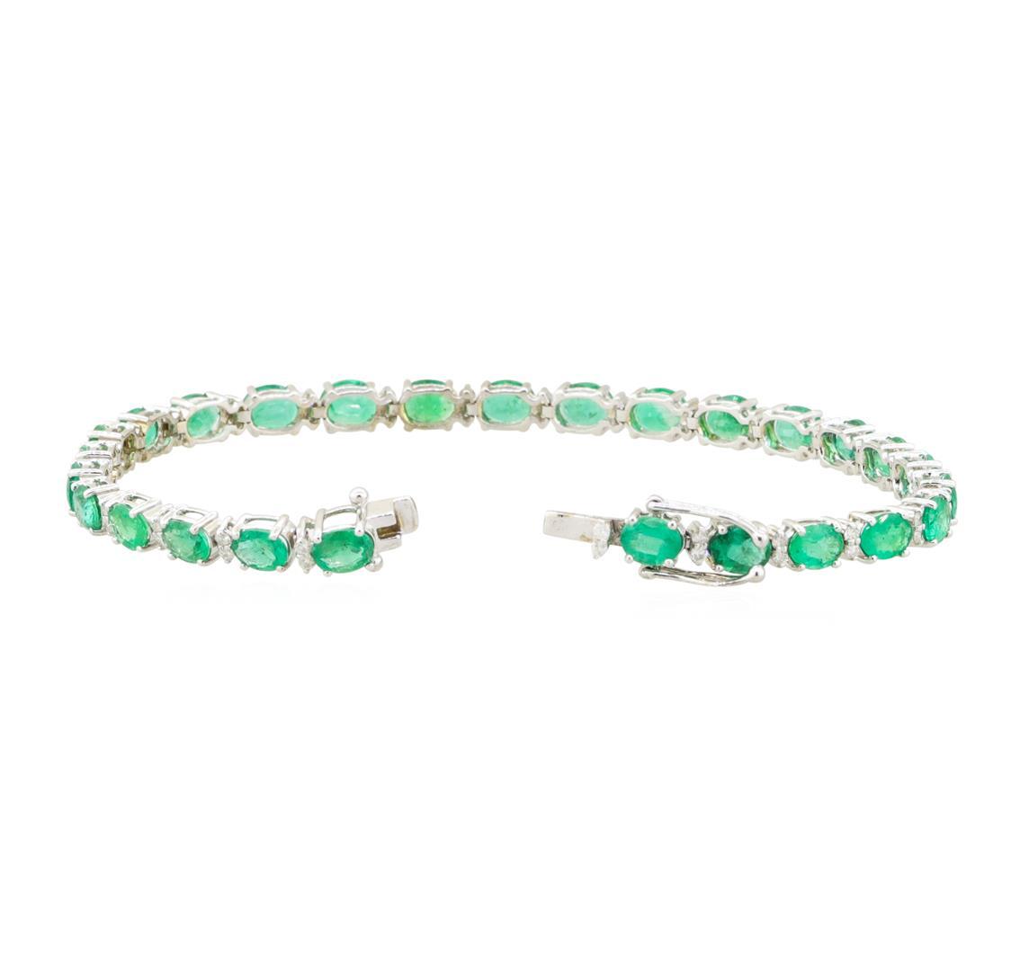 7.25 ctw Emerald and Diamond Bracelet - 18KT White Gold