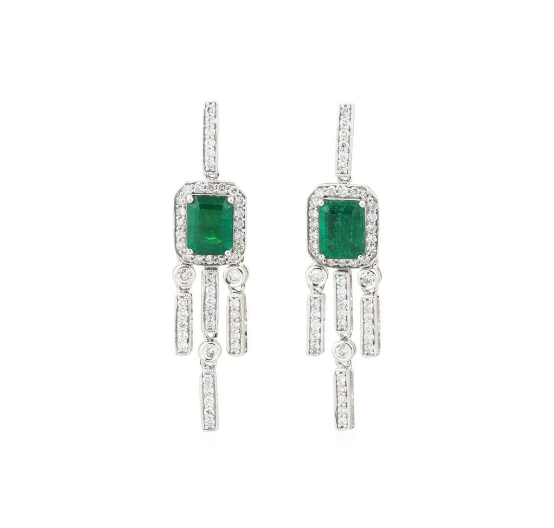 3.2 ctw Emerald and Diamond Earings - 18KT White Gold