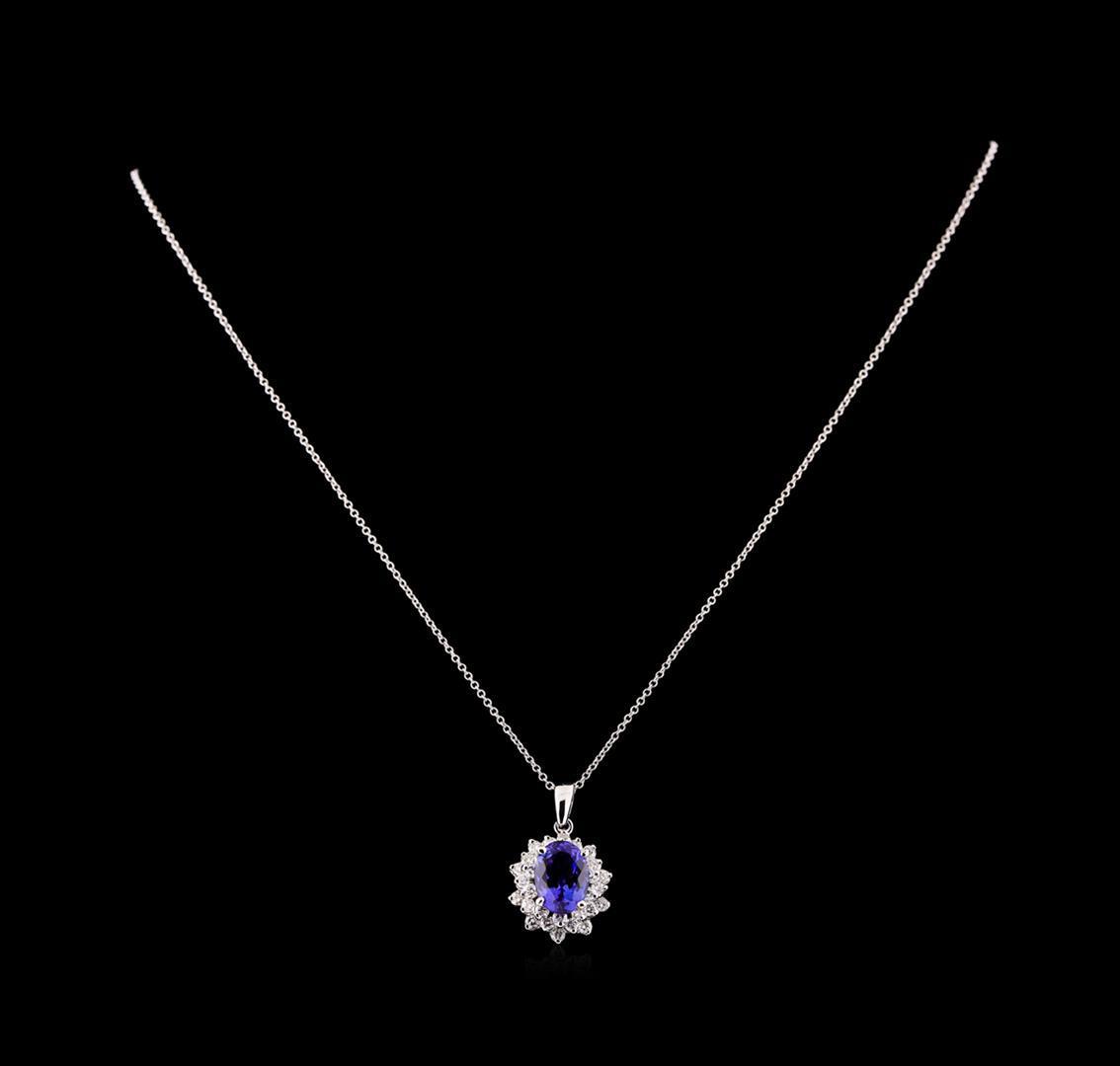 3.40 ctw Tanzanite and Diamond Pendant With Chain - 14KT White Gold