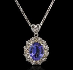 3.56 ctw Tanzanite and Diamond Pendant With Chain - 14KT White Gold