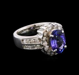 2.77 ctw Tanzanite and Diamond Ring - 14KT White Gold