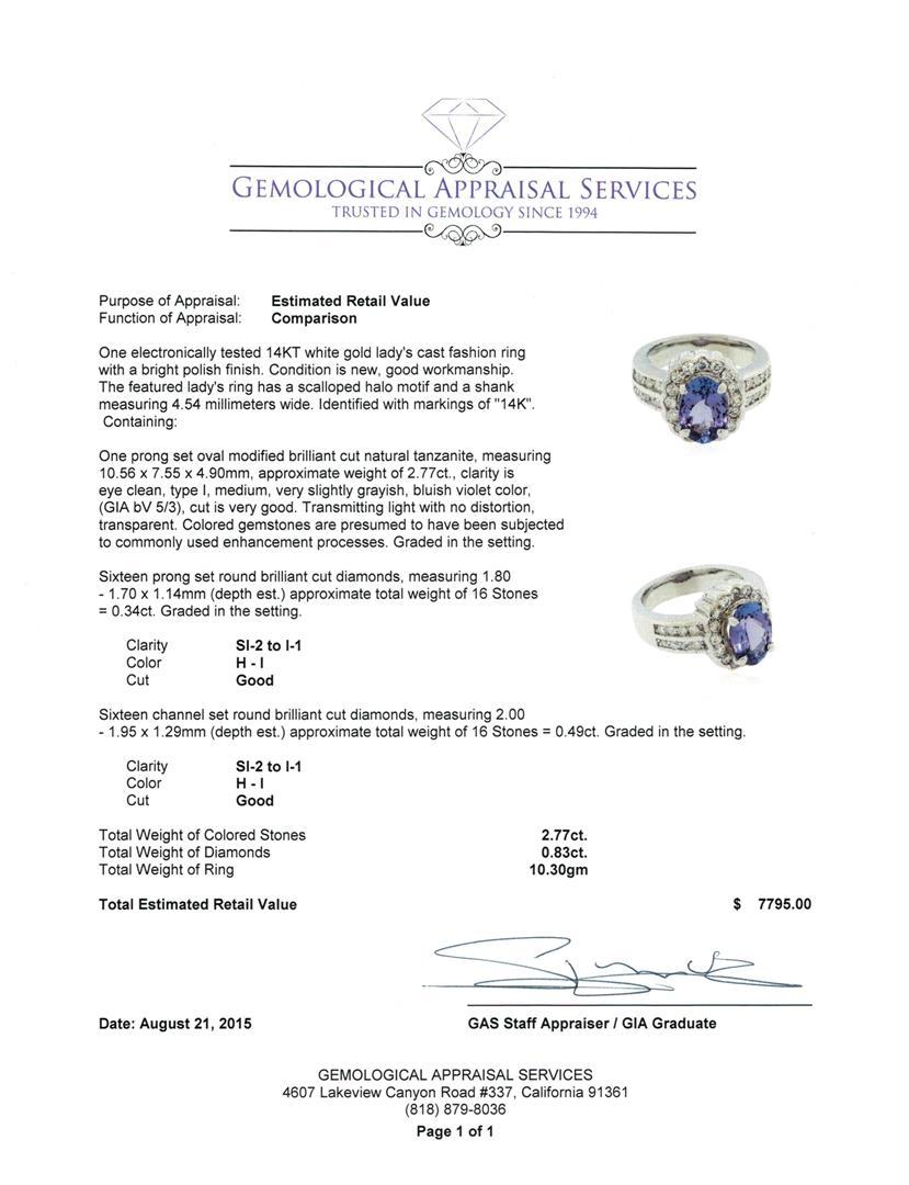 2.77 ctw Tanzanite and Diamond Ring - 14KT White Gold