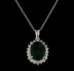 5.01 ctw Emerald and Diamond Pendant With Chain - 14KT White Gold