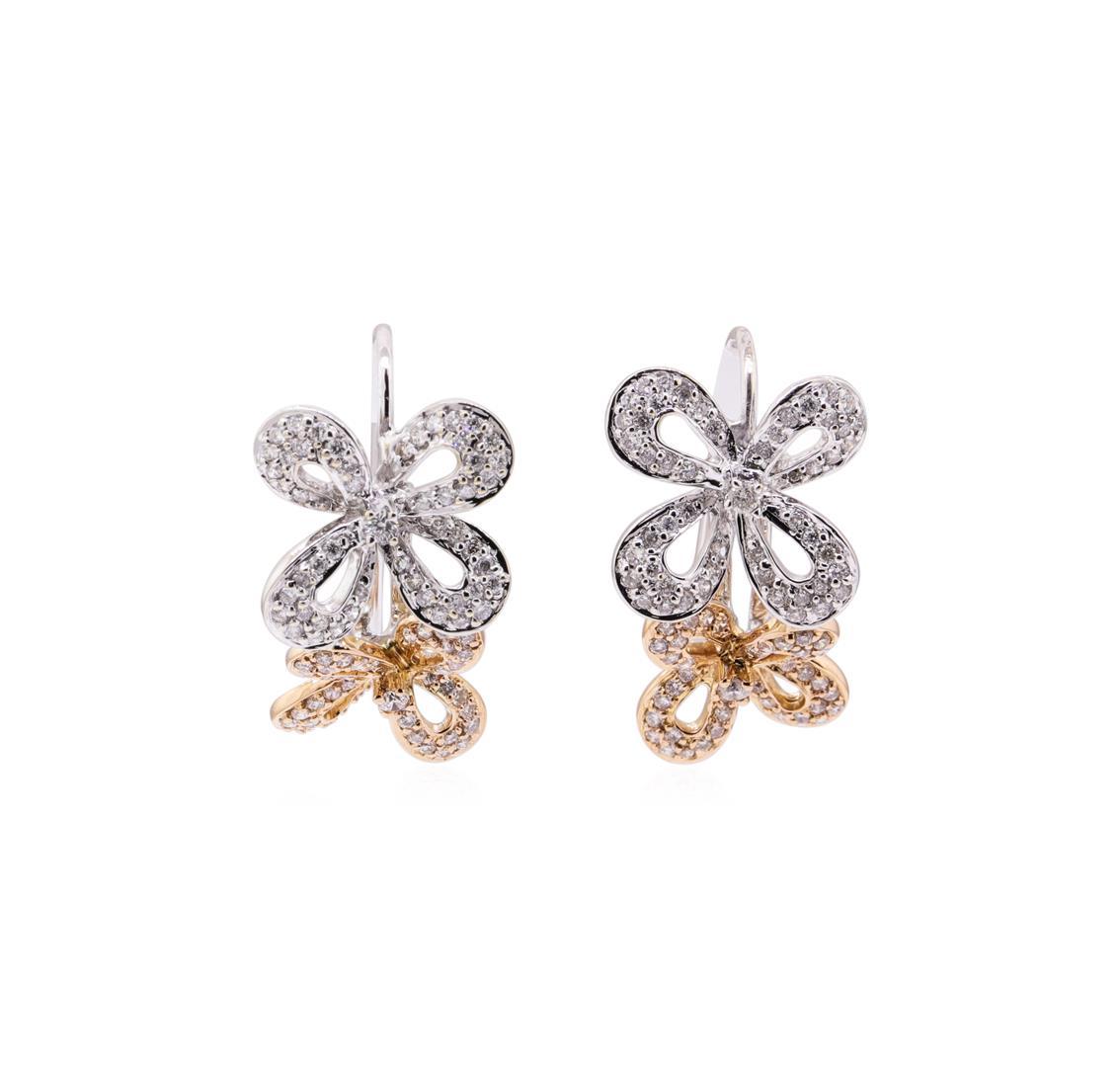 0.50 ctw Diamond Floral Motif French Wire Earrings - 14KT Rose and White Gold