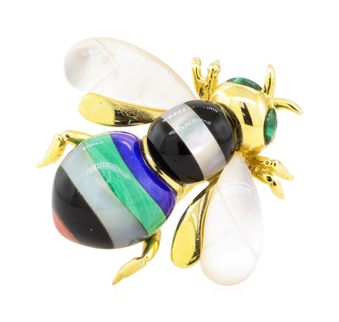 Multi-Colored Gemstone Bee Pin - 14KT Yellow Gold