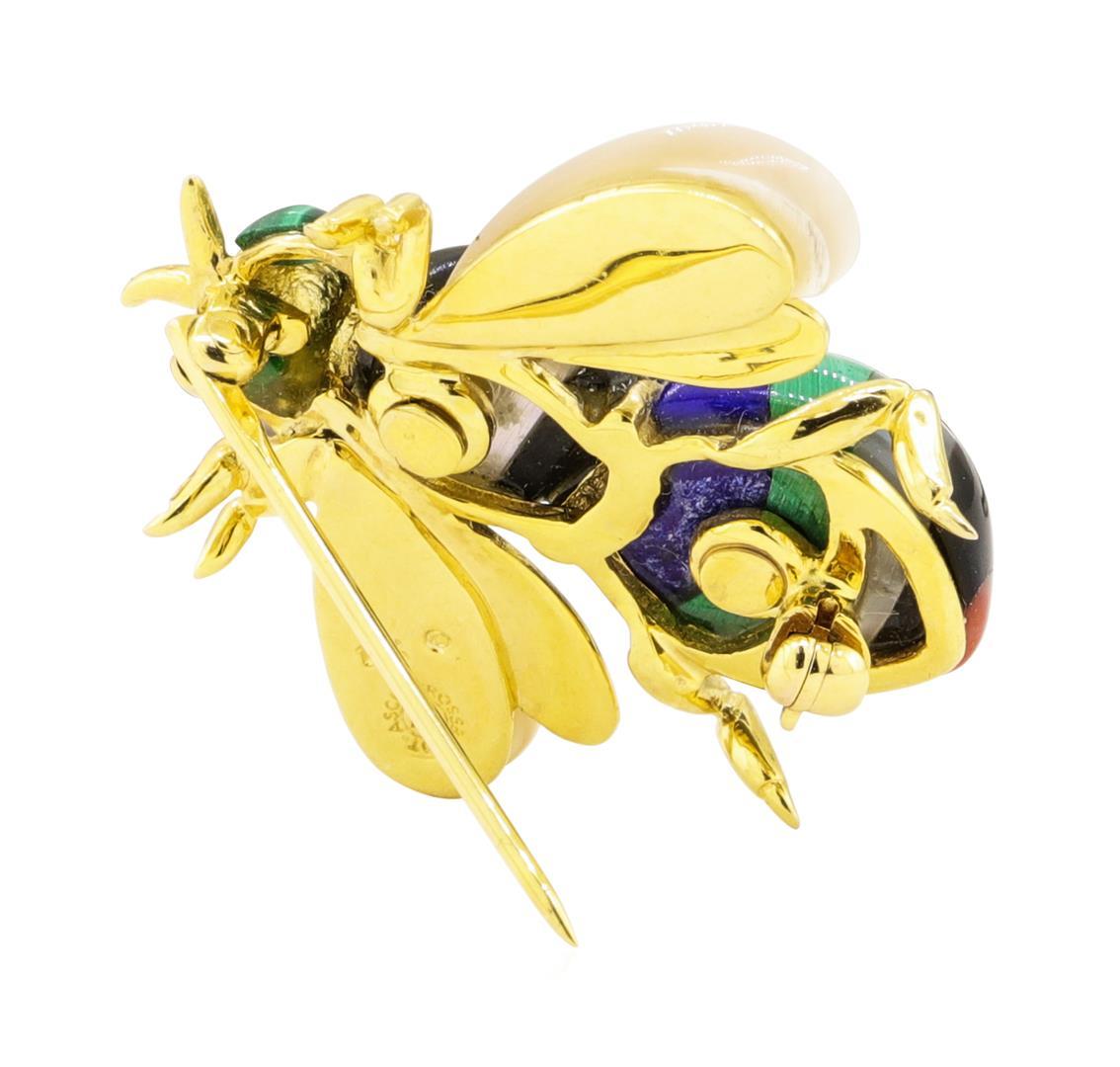 Multi-Colored Gemstone Bee Pin - 14KT Yellow Gold