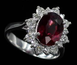 4.20 ctw Rhodolite Garnet and Diamond Ring - 14KT White Gold