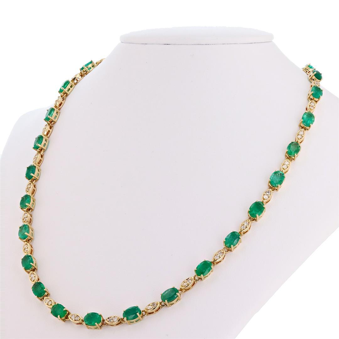 20.56 ctw Emerald and 1.50 ctw Diamond 14K Yellow Gold Necklace