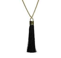 Silk Tassel Square Pendant Necklace - Gold Plated