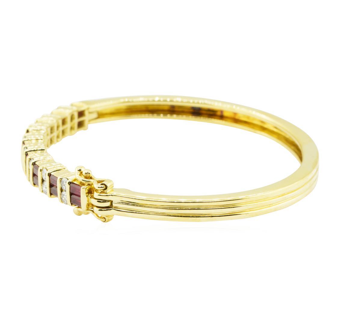 2.06 ctw Baguette Step Rubies And Diamond Bracelet - 18KT Yellow Gold