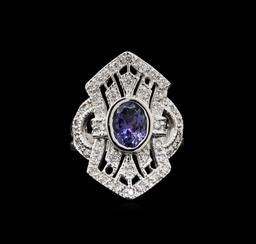 1.84 ctw Tanzanite and Diamond Ring - 14KT White Gold