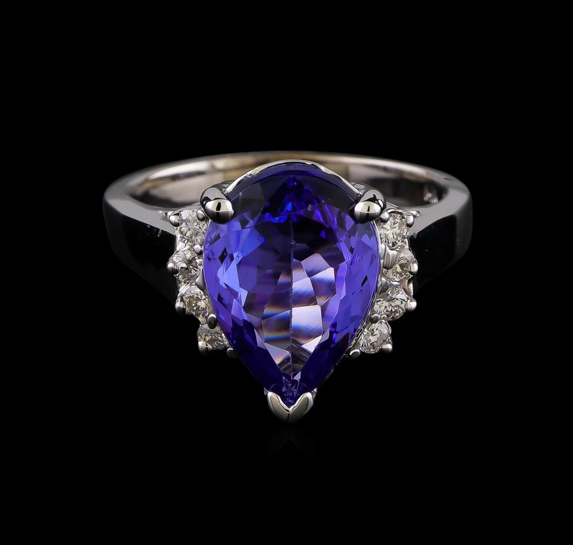 4.47 ctw Tanzanite and Diamond Ring - 14KT White Gold