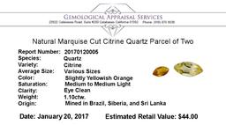 1.10 ctw.Natural Marquise Cut Citrine Quartz Parcel of Two