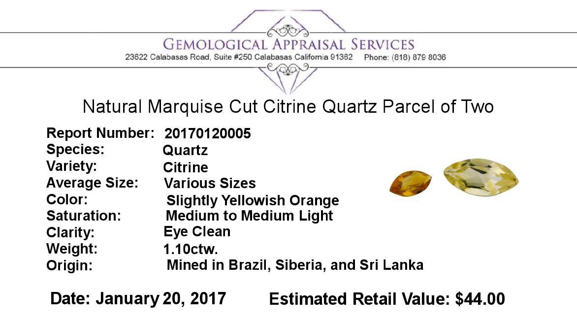1.10 ctw.Natural Marquise Cut Citrine Quartz Parcel of Two