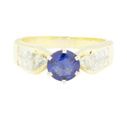 2.20 ctw Blue Sapphire and Diamond Ring - 18KT Yellow Gold