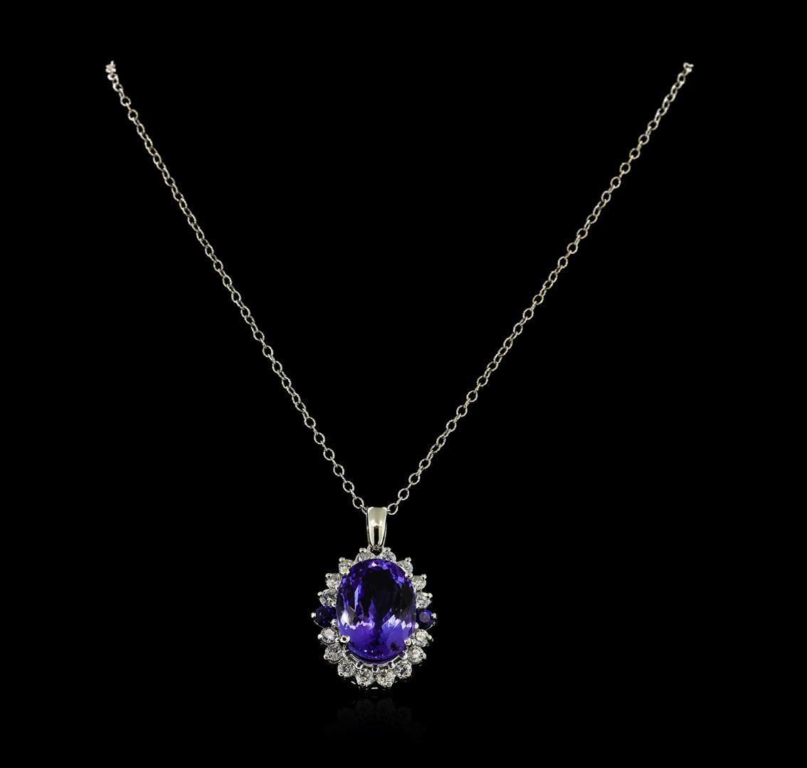 16.40 ctw Tanzanite, Sapphire, and Diamond Pendant With Chain - 14KT White Gold