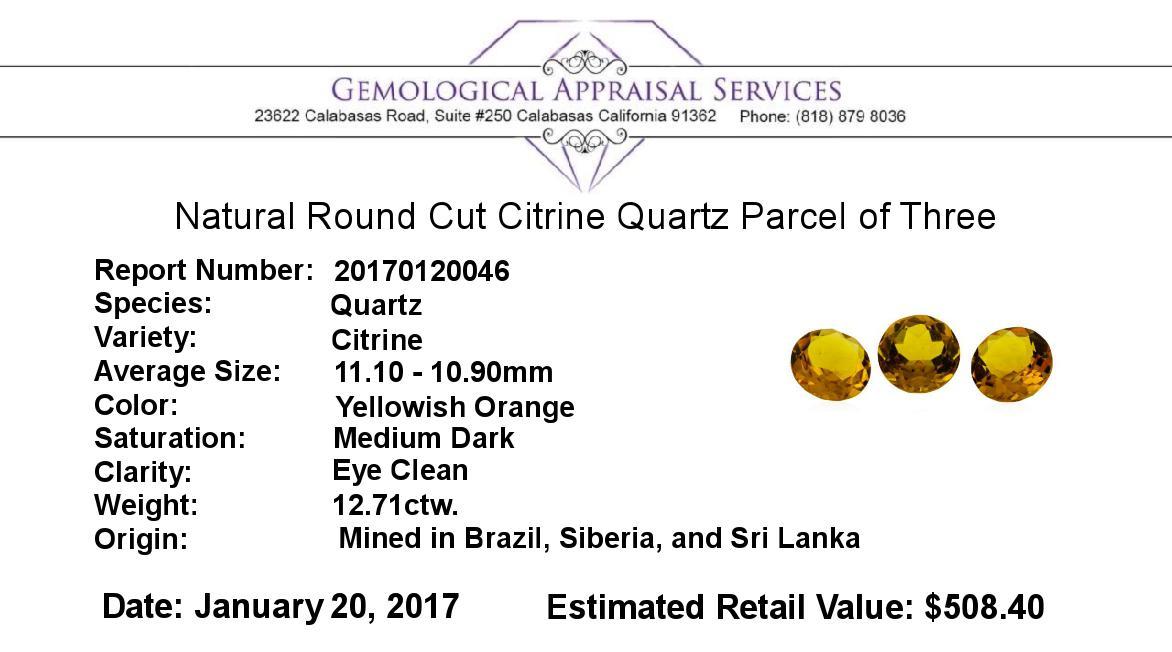 12.71 ctw.Natural Round Cut Citrine Quartz Parcel of Three