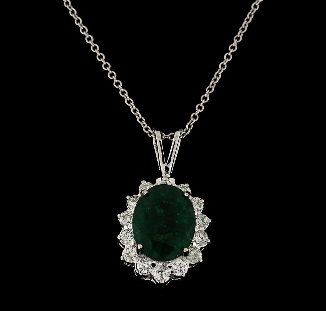 4.35 ctw Emerald and Diamond Pendant With Chain - 14KT White Gold
