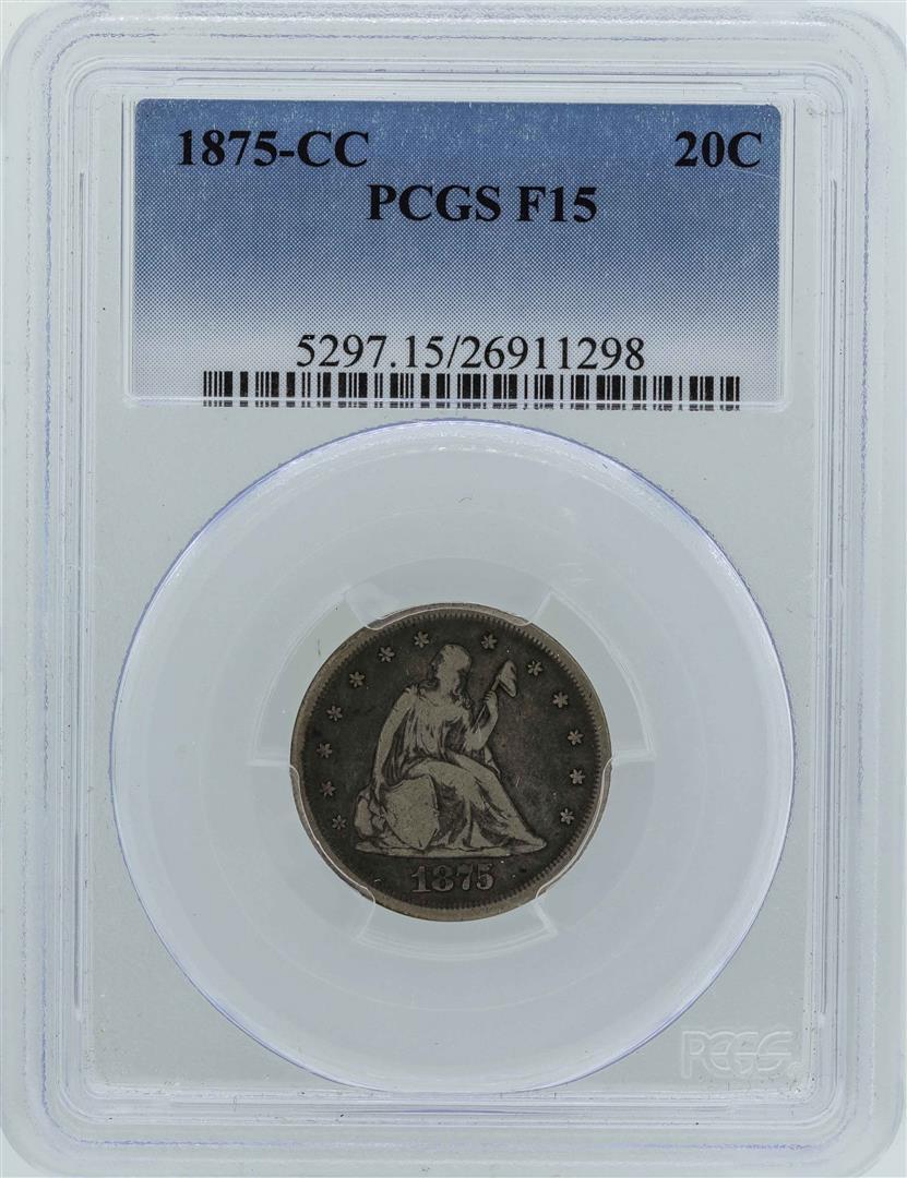 1875-CC Seated Liberty Twenty Cent Piece Coin PCGS F15