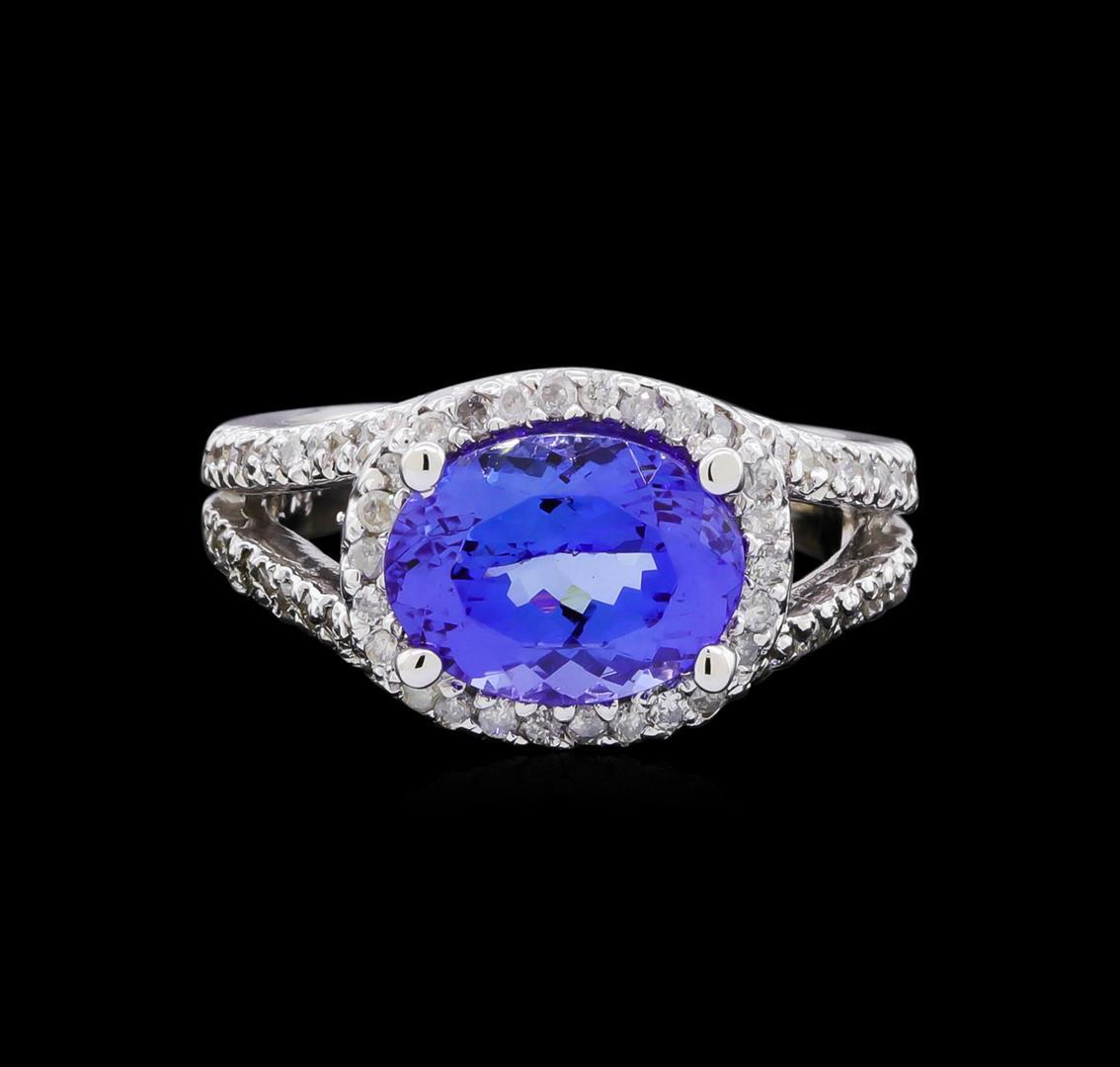 3.77 ctw Tanzanite and Diamond Ring - 14KT White Gold