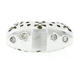 New 18kt White Gold 0.16 ctw Burnish Round Diamond Pierced Sides Band Ring