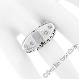 New 18kt White Gold 0.16 ctw Burnish Round Diamond Pierced Sides Band Ring