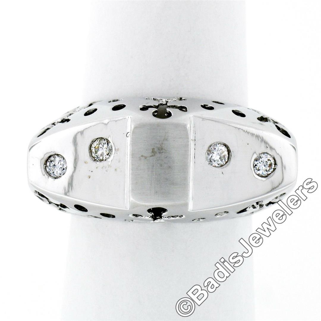 New 18kt White Gold 0.16 ctw Burnish Round Diamond Pierced Sides Band Ring