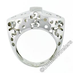 New 18kt White Gold 0.16 ctw Burnish Round Diamond Pierced Sides Band Ring