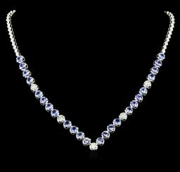 14KT White Gold 11.52 ctw Tanzanite and Diamond Necklace