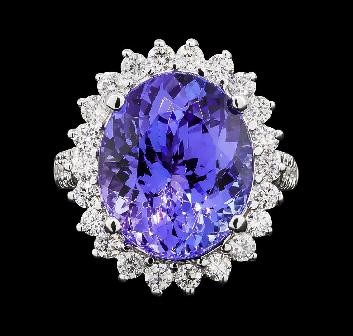 GIA Cert 11.78 ctw Tanzanite and Diamond Ring - 14KT White Gold