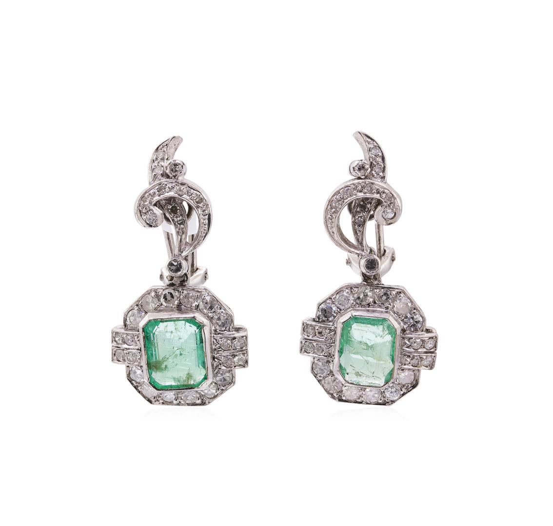 7.80 ctw Emerald And Diamond Ring And Earrings - 14KT White Gold