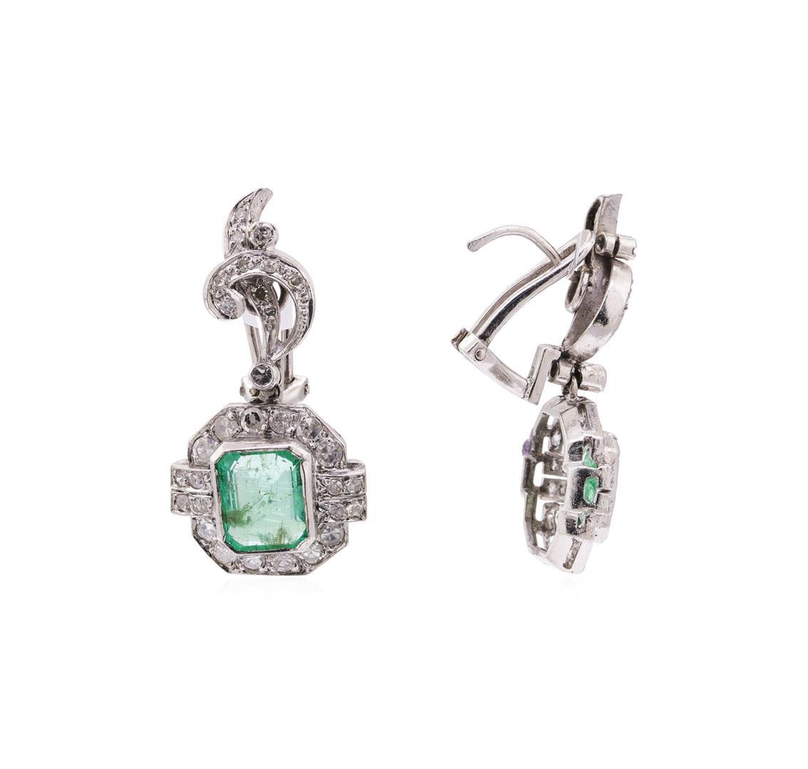 7.80 ctw Emerald And Diamond Ring And Earrings - 14KT White Gold