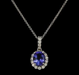 2.37 ctw Tanzanite and Diamond Pendant With Chain - 14KT White Gold