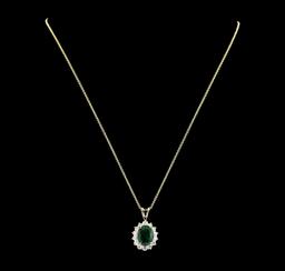 3.77 ctw Emerald and Diamond Pendant With Chain - 14KT Yellow Gold