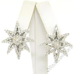 18kt White Gold 3.35 ctw Diamond Star Burst Cluster Earrings