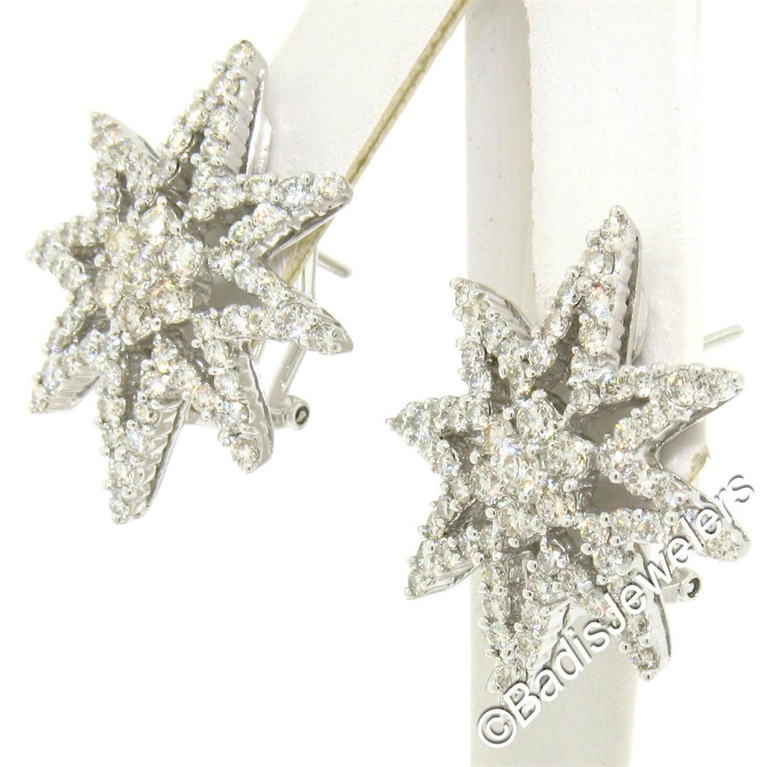 18kt White Gold 3.35 ctw Diamond Star Burst Cluster Earrings