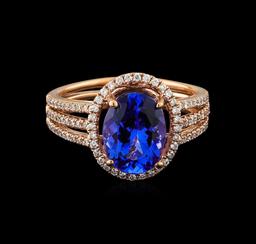 14KT Rose Gold 2.92 ctw Tanzanite and Diamond Ring