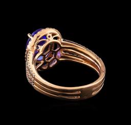 14KT Rose Gold 2.92 ctw Tanzanite and Diamond Ring